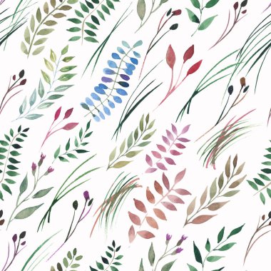 İhale güzel yumuşak sonbahar harika renkli bitkisel çiçek kırmızı sarı turuncu ot, yaprak ve meyveleri suluboya el illüstrasyon model. Mükemmel tebrik kartı, tekstil