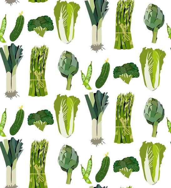 Όμορφο Φωτεινό Πράσινο Χορτοφαγική Υγιεινή Μοτίβο Βιολογικών Λαχανικών Κρεμμυδιού Κινέζικο — Διανυσματικό Αρχείο