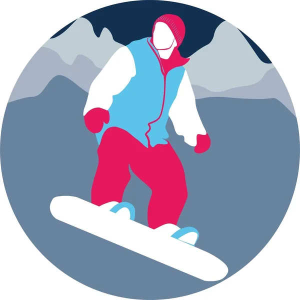 Niño Snowboard Contra Telón Fondo Ilustración Vectorial Montañas Diseño Plano — Archivo Imágenes Vectoriales