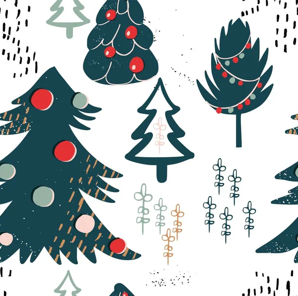 Retro Vintage Grafisk Multicolor Härlig Semester Nyår Mönster Julen Träd — Stock vektor