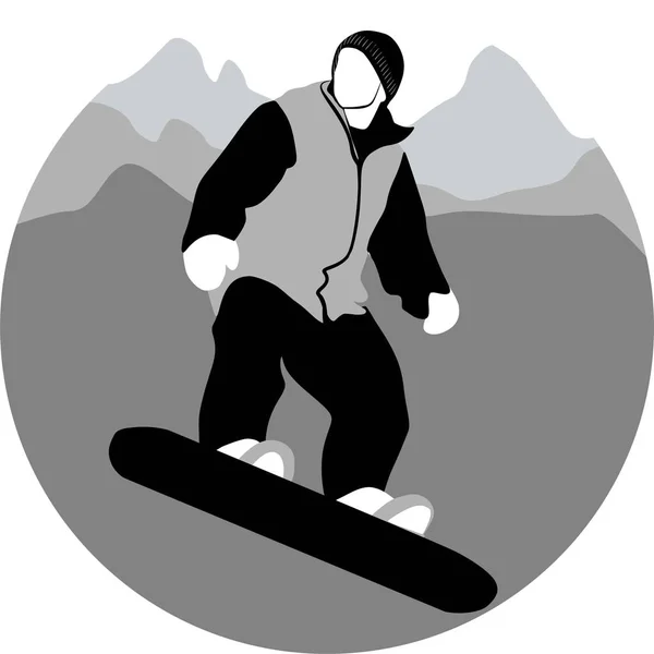 Niño Snowboard Contra Telón Fondo Ilustración Vectorial Montañas Diseño Plano — Archivo Imágenes Vectoriales