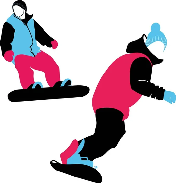 抽象芸術的なグラフィック多色休日冬のシームレスなパターン若い人ベクトルでスノーボード 冬のスポーツ イラスト — ストックベクタ