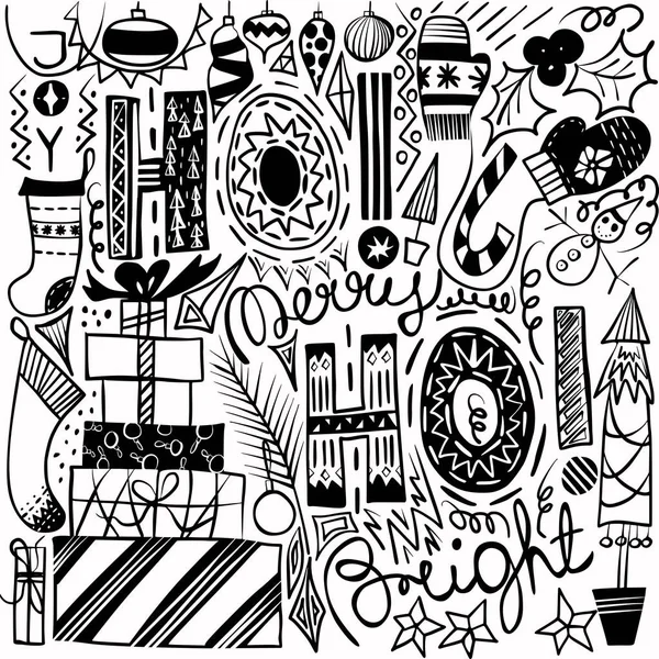 Abstrato Belo Gráfico Artístico Férias Encantadoras Doodles Ano Novo Letras — Vetor de Stock