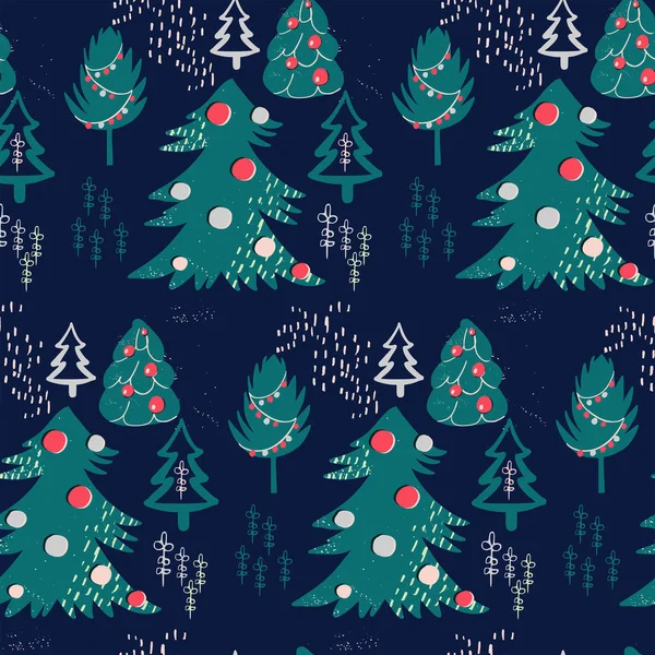 Retro Vintage Grafisk Multicolor Härlig Semester Nyår Mönster Julen Träd — Stock vektor