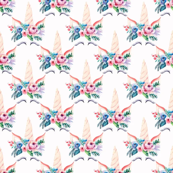 Bright Beautiful Spring Lovely Cute Fairy Magical Colorful Pattern Unicorns — Stock Photo, Image
