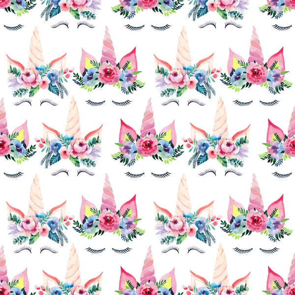 Bright Beautiful Spring Lovely Cute Fairy Magical Colorful Pattern Unicorns — Stock Photo, Image