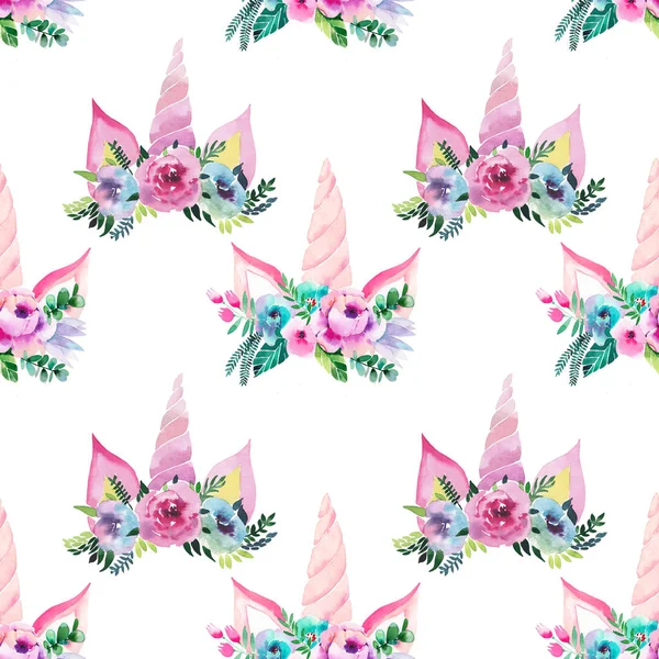 Bright Beautiful Spring Lovely Cute Fairy Magical Colorful Pattern Unicorns — Stock Photo, Image