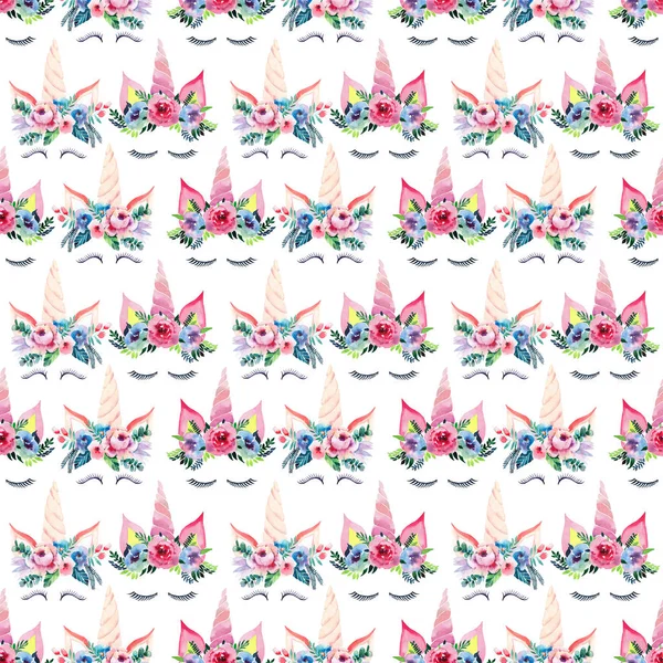 Bright Beautiful Spring Lovely Cute Fairy Magical Colorful Pattern Unicorns — Stock Photo, Image