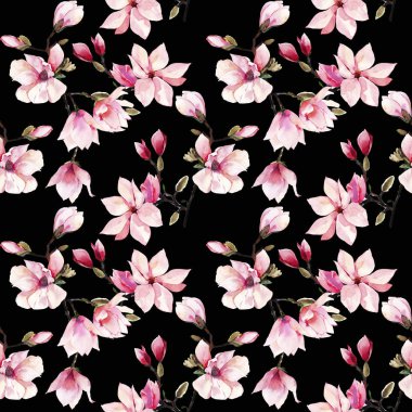 Pembe bir Japon Manolya güzel güzel ihale bitkisel harika çiçek yaz desen suluboya el illüstrasyon çiçekler. Tekstil, duvar kağıtları, davet, ambalaj kağıdı, telefon durum için mükemmel