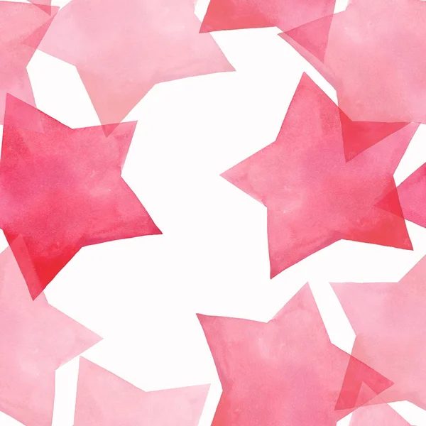 美丽可爱可爱的精彩的图形明亮的艺术透明的红色粉红色的星星图案水彩画手插图 适用于纺织品 邀请函 包装纸 — 图库照片#