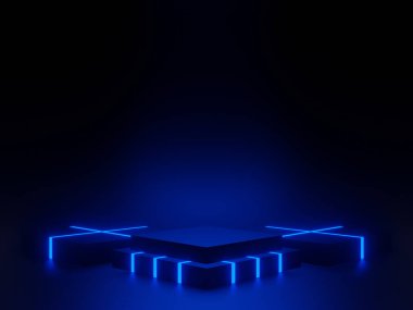 Mavi ışıklı 3D siyah podyum