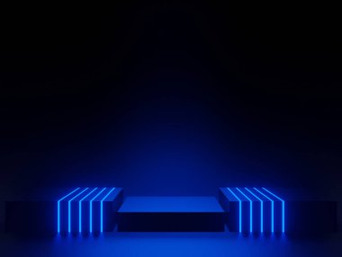 Mavi ışıklı 3D siyah podyum