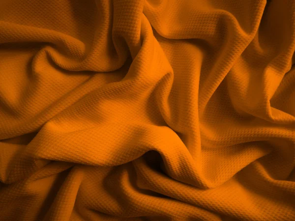 Turuncu buruşuk kumaş arkaplan. Dalgalı kumaş dokusu