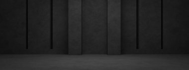 Üç boyutlu koyu beton duvar arka planı. Siyah beton oda