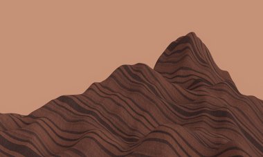 Üç boyutlu kahverengi katmanlı taş dağ. Sedimenraty kaya tepesi