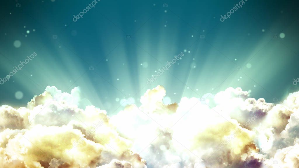 Worship and Prayer based cinematic clouds and light rays background useful for divine, spiritual, fantasy concepts.