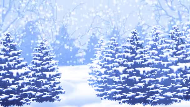 Snowing Winter Christmas Trees — Stock Video