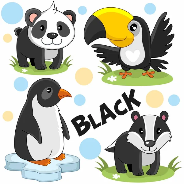 Een Verzameling Van Wilde Dieren Vogels Van Zwarte Kleur Voor — Stockvector