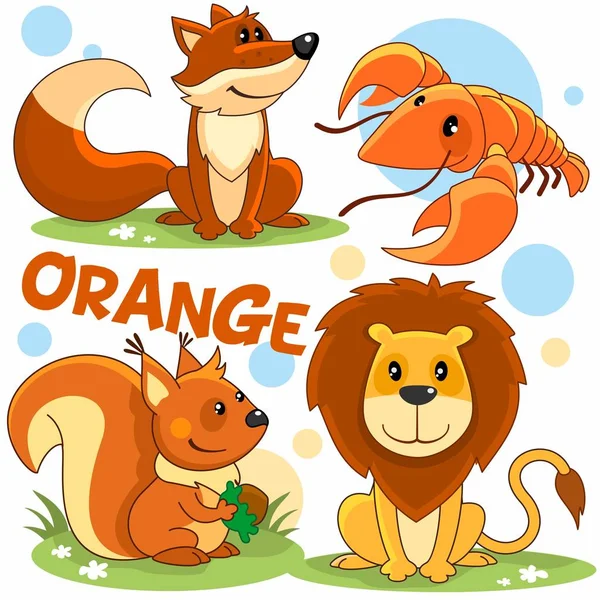 Set Wild Animals Orange Color Children Design Image Fox Characters — Stock Vector