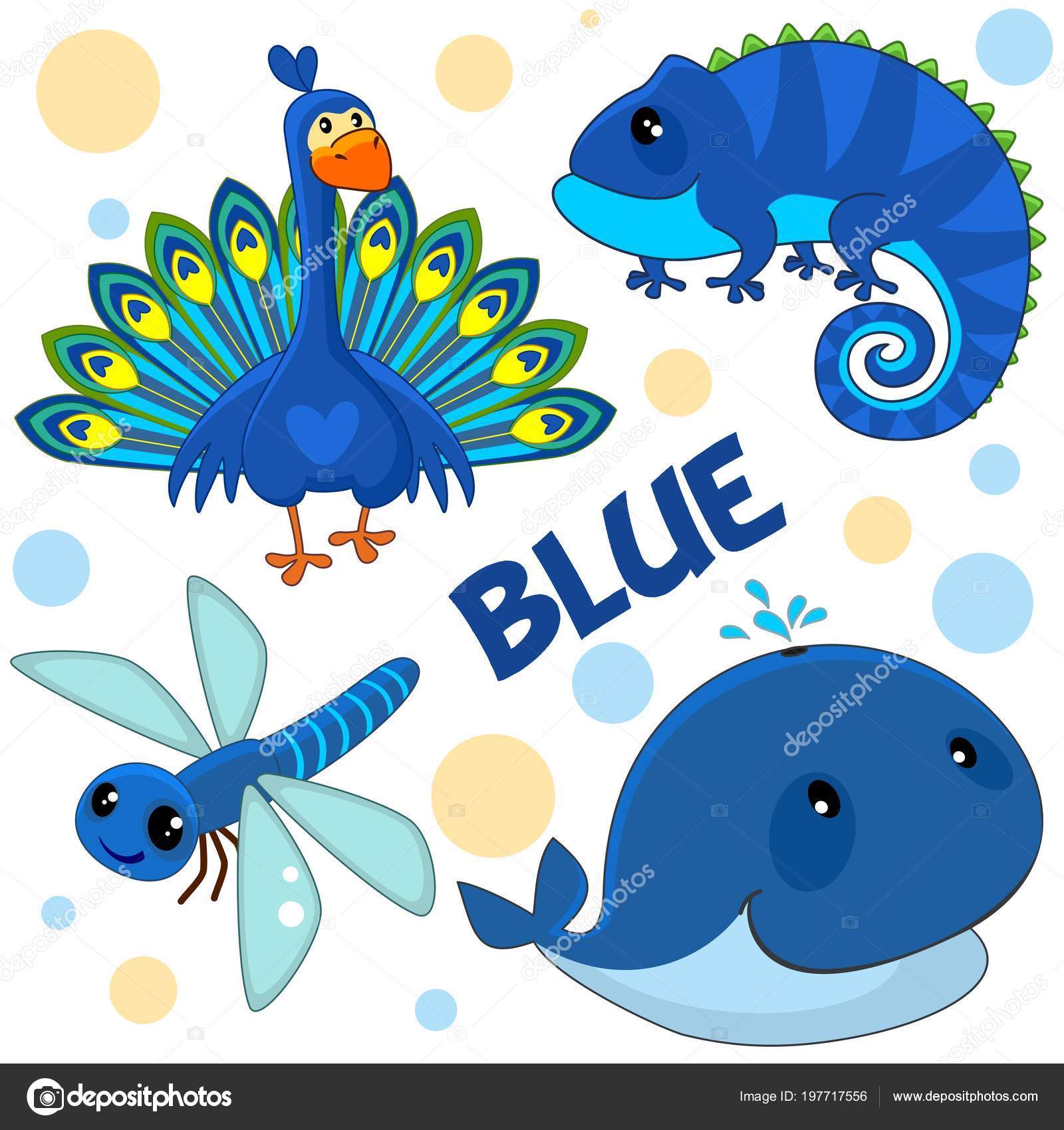 Set Wild Animals Birds Reptiles Insects Children Blue Design