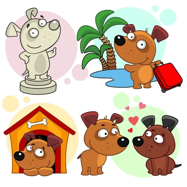 Zeichentrick Icons Mit Hunden Für Design Und Kinder Bild Von — Stockvektor