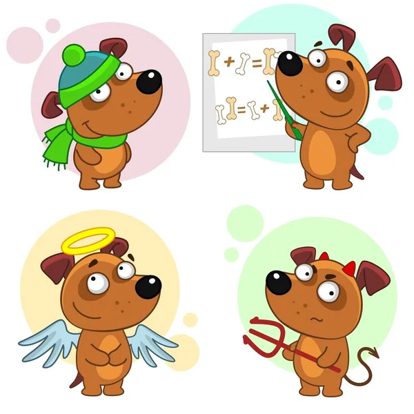Набор Карикатурных Иконок Дизайна Детей Собаками Собака Ангел Дьявол Учитель — стоковый вектор
