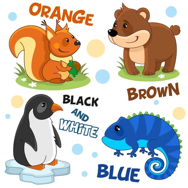 Set Cartoon Illustraties Van Wilde Dieren Vogels Reptielen Voor Kinderen — Stockvector