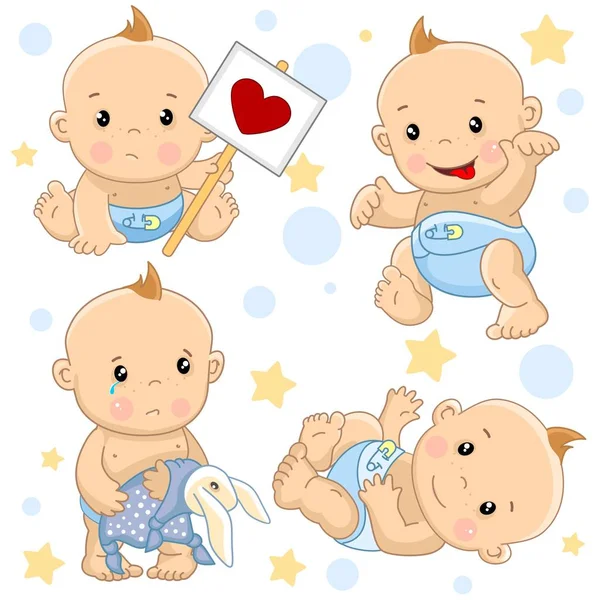 Ensemble Illustrations Icônes Bébé Enfants Garçon Frappe Avec Signe Fait — Image vectorielle