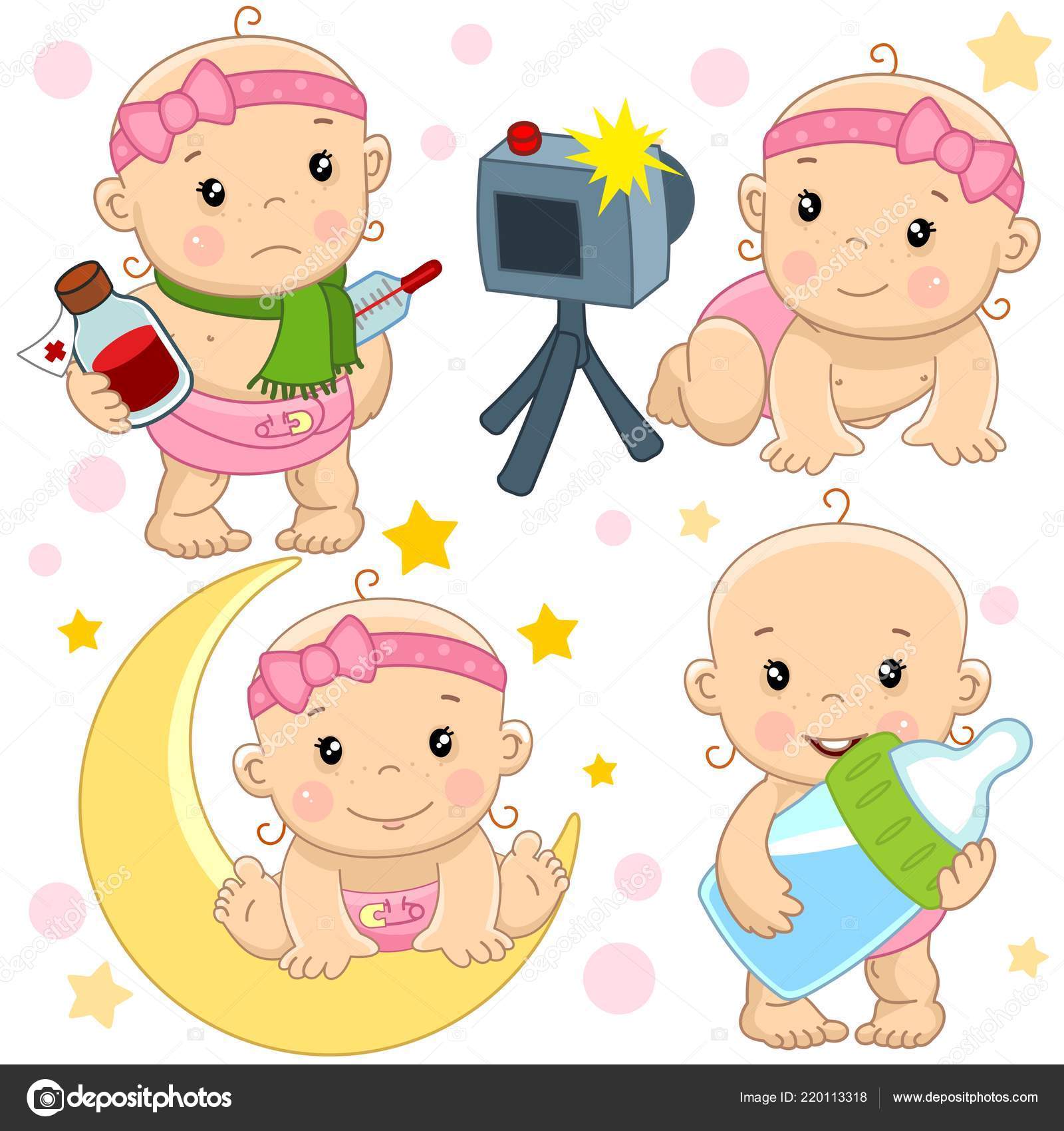 Set Illustrations Icons Baby Girl Sick Thermometer Medicine Medicine Photo Stock Vector Image By C Huhabra