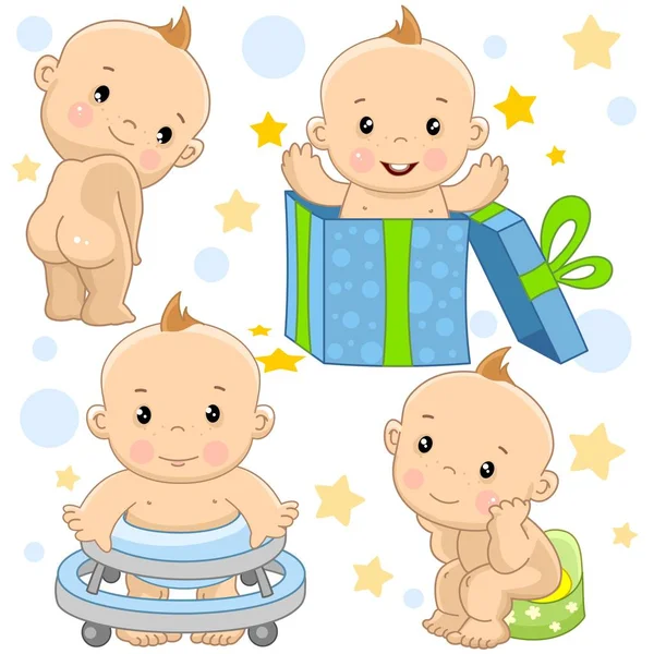 Set Illustrations Icons Baby Boy Stands His Back Clothes Holiday — Stock Vector