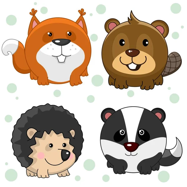 Set Beautiful Animal Icons Kids Design Wild Animals Squirrel Beaver — Free Stock Photo
