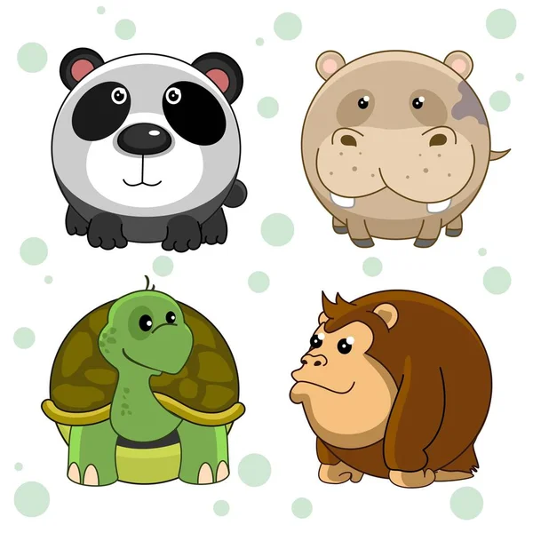 Set Beautiful Animal Icons Kids Design Wild Animals Panda Hippopotamus — Stock Vector