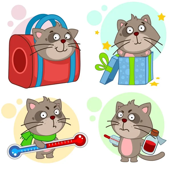 Set Cartoon Icons Kids Cats Design Kitty Carrying Bag Surprise — Stock Vector