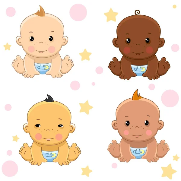 Iconos Conjunto Niños Niños Diferentes Colores Nacionalidad Grupo Étnico Para — Vector de stock