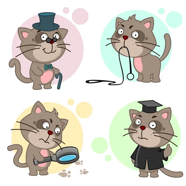 Sétima Parte Uma Coleção Ícones Com Gatos Desenho Gato Chapéu —  Vetores de Stock