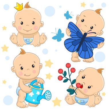 Çocuklar çocuklar Icon set için çocuk ve tasarım, kız prenses, bir kelebeği yakalamak, bir sulama olabilir su, bir şube çilek ile tutun ve onları yemek.