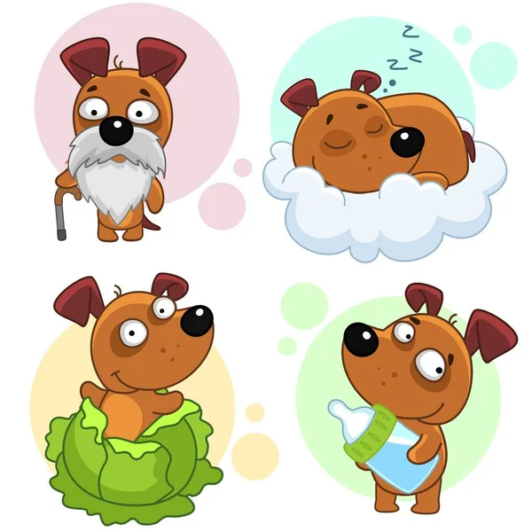 Set Icons Dogs Design Children Dog Sleeps Cloud Born Cabbage — Stock Vector