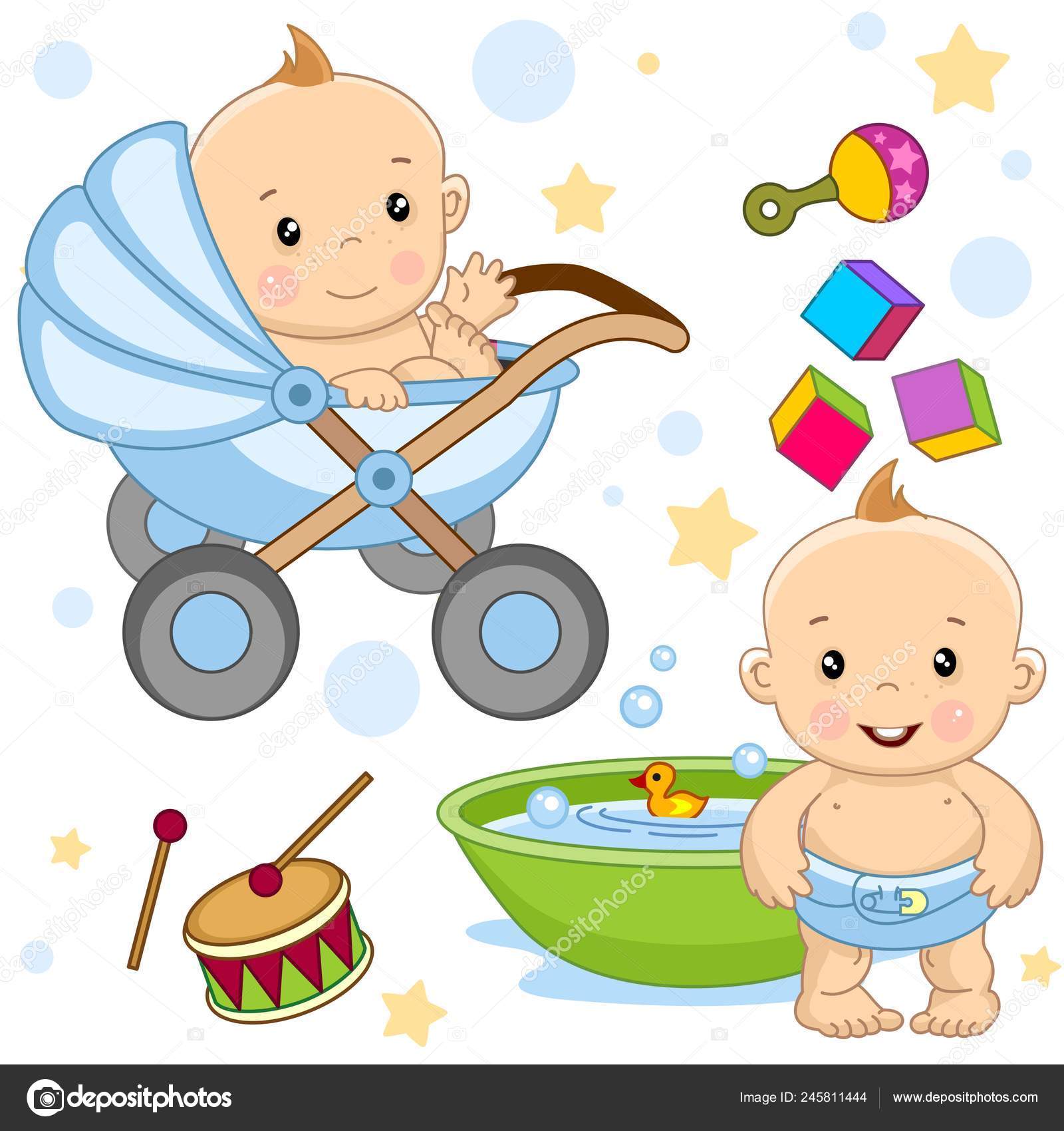 Set Icons Little Kids Boys Children Design Baby Stroller Baby Stock Vector Image By C Huhabra