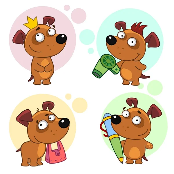 Conjunto Iconos Perro Lindo Para Los Niños Diseño Una Princesa — Vector de stock