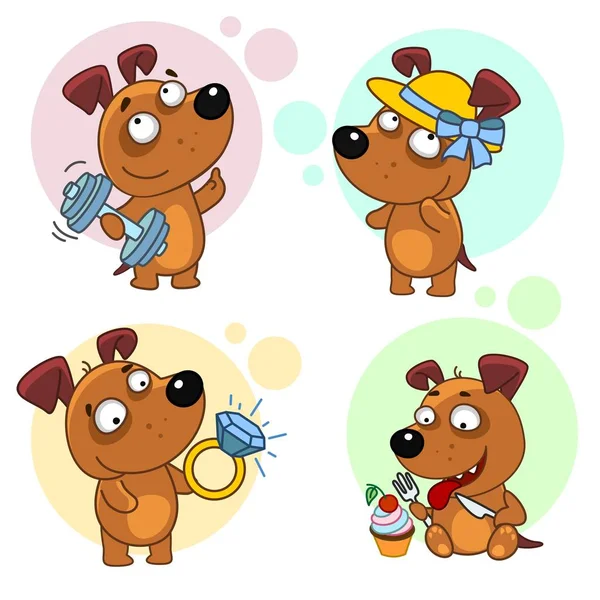 Conjunto Iconos Perro Lindo Para Los Niños Diseño Perro Juega — Vector de stock