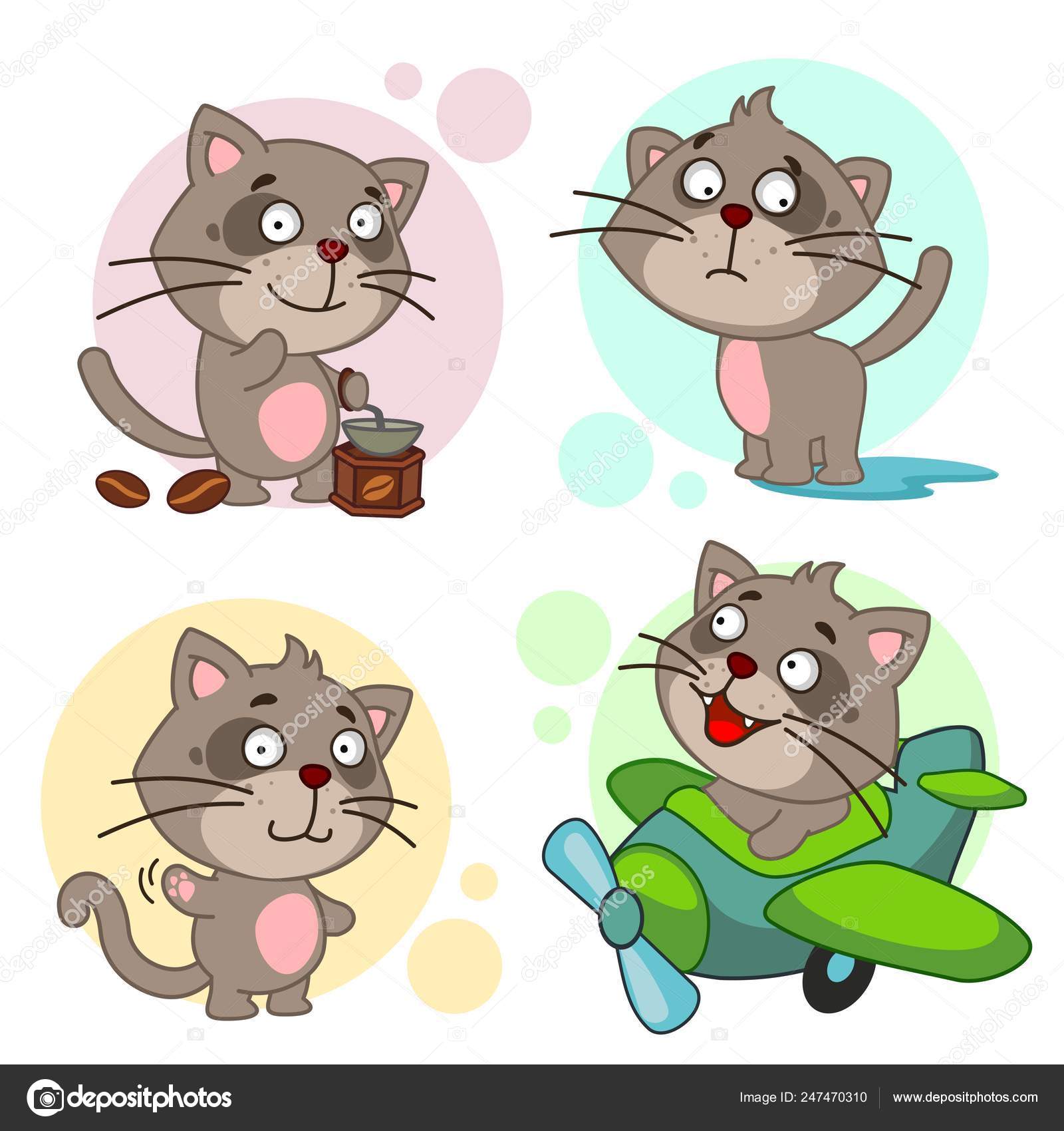 Jogo Ícones Com Gatos Gatinhos Crianças Desenho Imagem Gato Voa imagem  vetorial de huhabra© 247470310