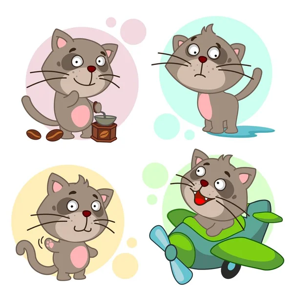 Set Ikon Dengan Kucing Dan Kucing Untuk Anak Anak Dan - Stok Vektor