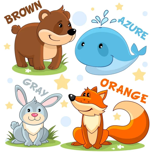 Set Colori Diversi Con Animali Bambini Istruzione Orso Bruno Balena — Vettoriale Stock