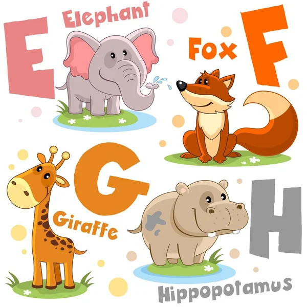 Conjunto Letras Con Imágenes Animales Palabras Del Alfabeto Inglés Para — Archivo Imágenes Vectoriales