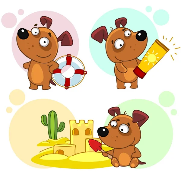 Set Ilustrații Pentru Copii Design Câine Blocare Solară Pentru Arsuri — Vector de stoc