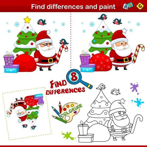 Set Para Niños Escolares Encuentra Diferencia Imagen Coloréala Foto Año — Vector de stock