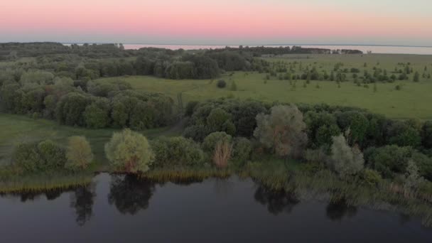 Bos boven de meren voor zonsondergang — Stockvideo