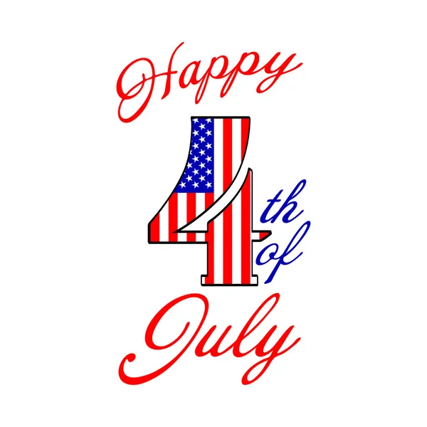 Boldog 4th-ból július szöveg betűkkel. Negyedik július díszítőelemet. Amerikai függetlenség napi dekoráció. Elszigetelt fehér background. Vektoros illusztráció. — Stock Vector