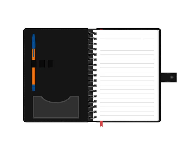 Open Agenda of persoonlijke organizer met lege pagina's en pen. Geïsoleerd op een witte achtergrond dagelijkse planner. Vector. — Stockvector