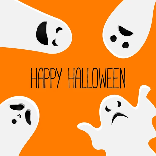 Buon Halloween testo lettering con fantasmi. Sfondo Halloween. Vettore . — Vettoriale Stock